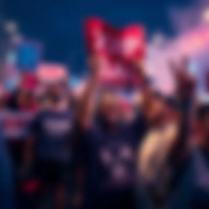 A group of enthusiastic XRP supporters holding signs and banners pushing for the cryptocurrency to reach 2 dollars again.