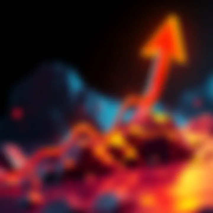 Graph showing a significant upward trend in XRP price prediction with an arrow pointing up, symbolizing potential growth.