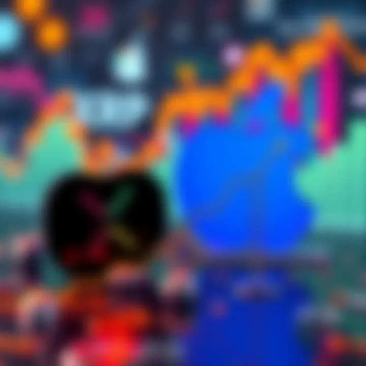 A rising graph showing the growth of XRP alongside the Apple logo, with financial icons in the background.
