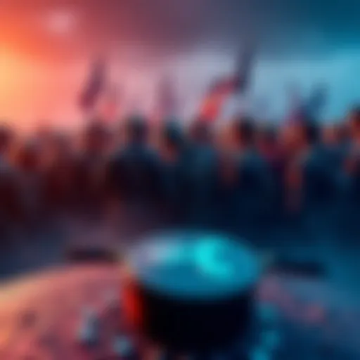A group of disappointed cryptocurrency supporters gather, symbolizing the disbandment of the XRP Army due to ongoing price struggles.