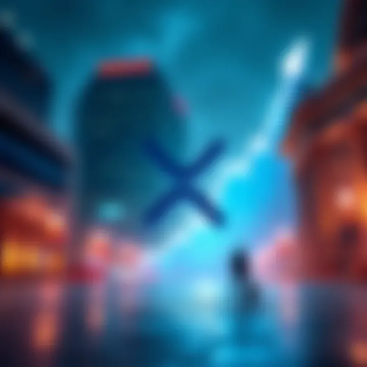 Graphic showing $XRP logo with banks in background and upward price trend