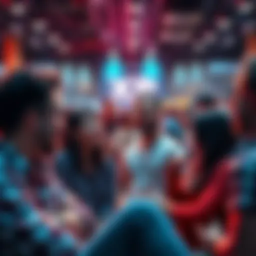 People engaging in a lively XRP chat A group of diverse people chatting enthusiastically in an XRP forum, sharing thoughts and reactions in a vibrant online discussion