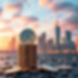 XRP Coins Stack A stack of XRP coins with a futuristic city skyline in the background, symbolizing growth and investment potential by 2030.