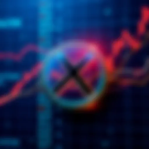 Illustration of the XRP logo with trends showing upward growth on a digital chart background