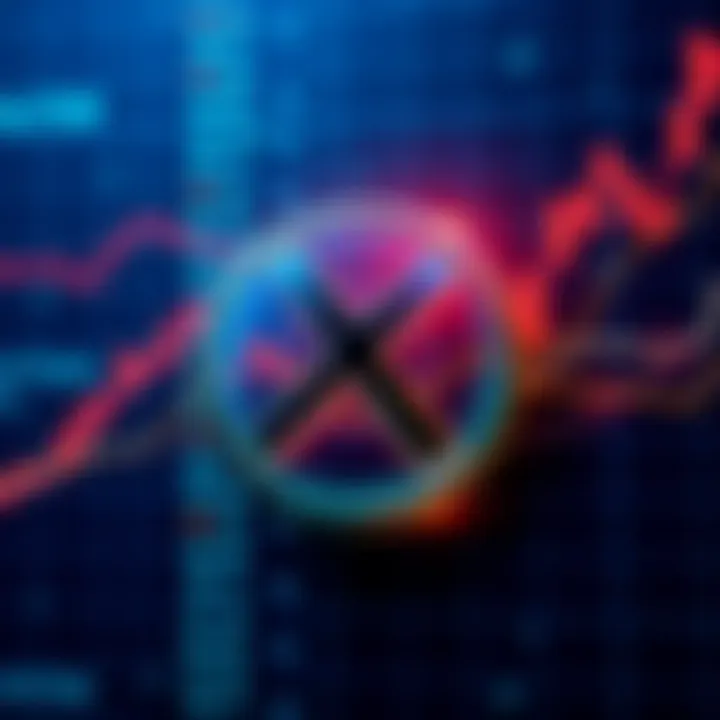 Illustration of the XRP logo with trends showing upward growth on a digital chart background