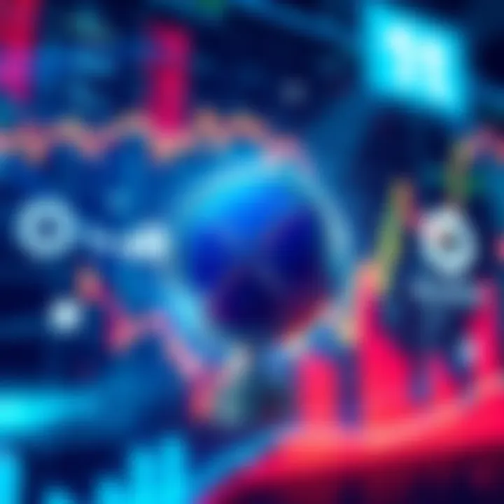 Illustration of financial market with XRP symbol and various institution logos considering an ETF