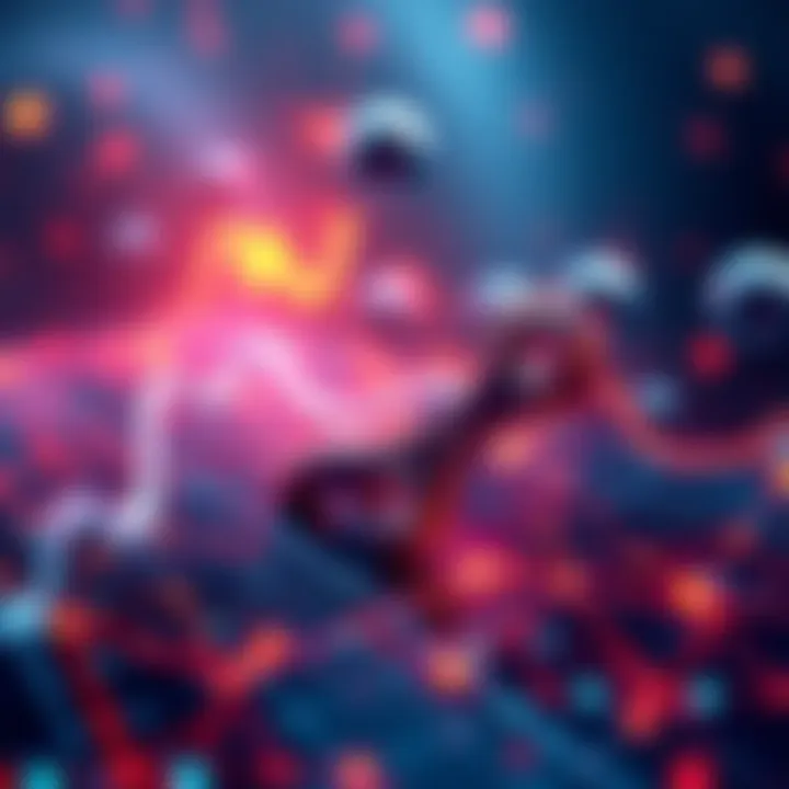 XRP's Future Potential Revealed An abstract representation of XRP's market movement showing rising trends and blockchain connections