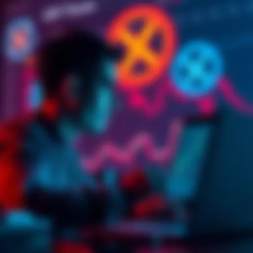 A person looking at cryptocurrency charts on a laptop, with XRP symbols in the background, pondering investment amounts and emotional well-being.