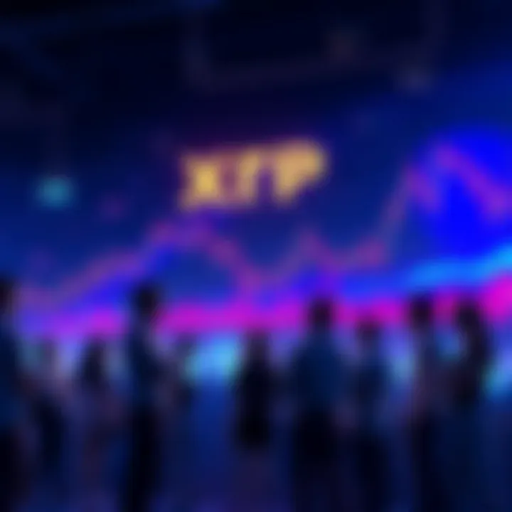 A group of people discussing XRP investment with charts and graphs in the background.