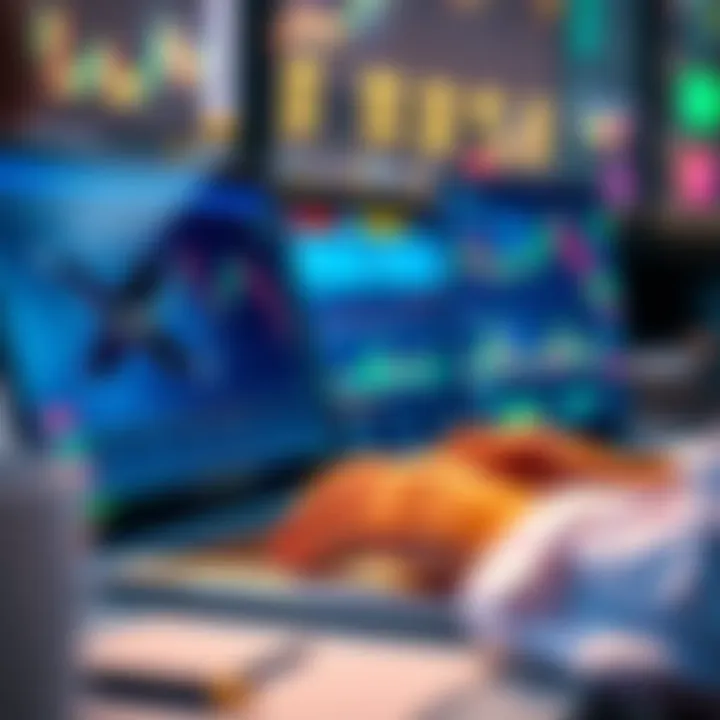 A person analyzing cryptocurrency market data on a laptop, with XRP logo visible, showing charts and investment trends.