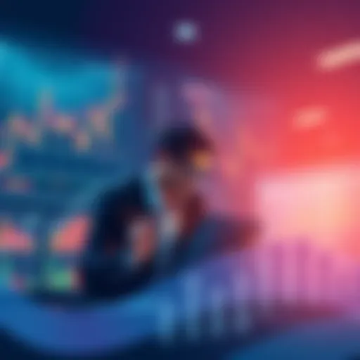Illustration of financial charts and a person analyzing XRP investments for yield opportunities