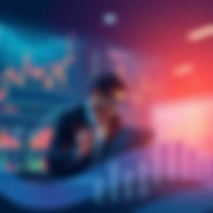 Illustration of financial charts and a person analyzing XRP investments for yield opportunities