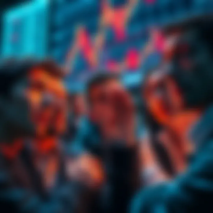 A group of worried investors looking at falling charts with expressions of concern, symbolizing the uncertainty around Ripple/XRP investments.