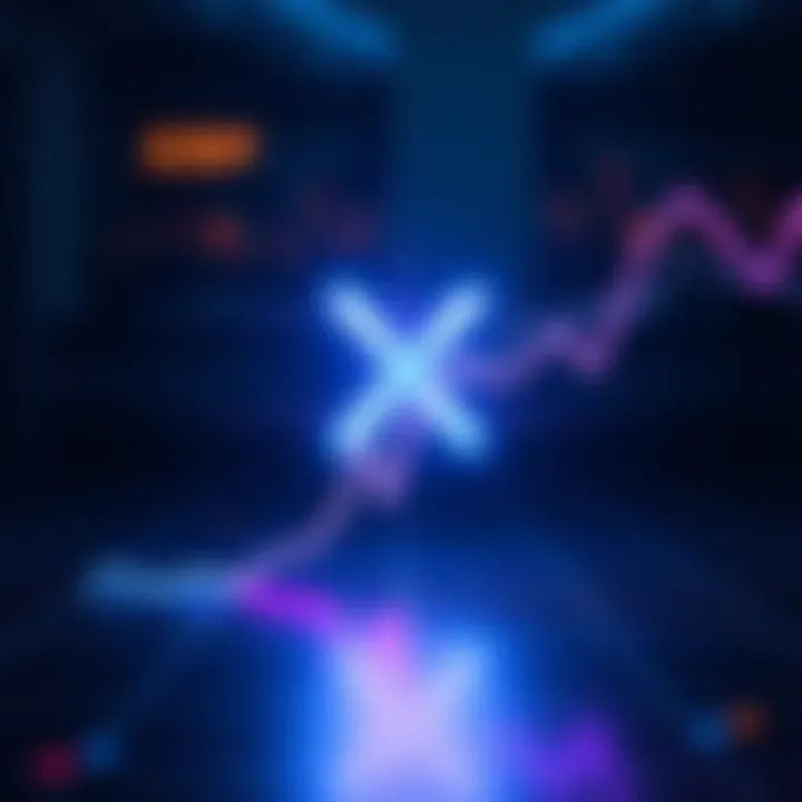 XRP logo with a downward trend graph showing significant decline from its peak