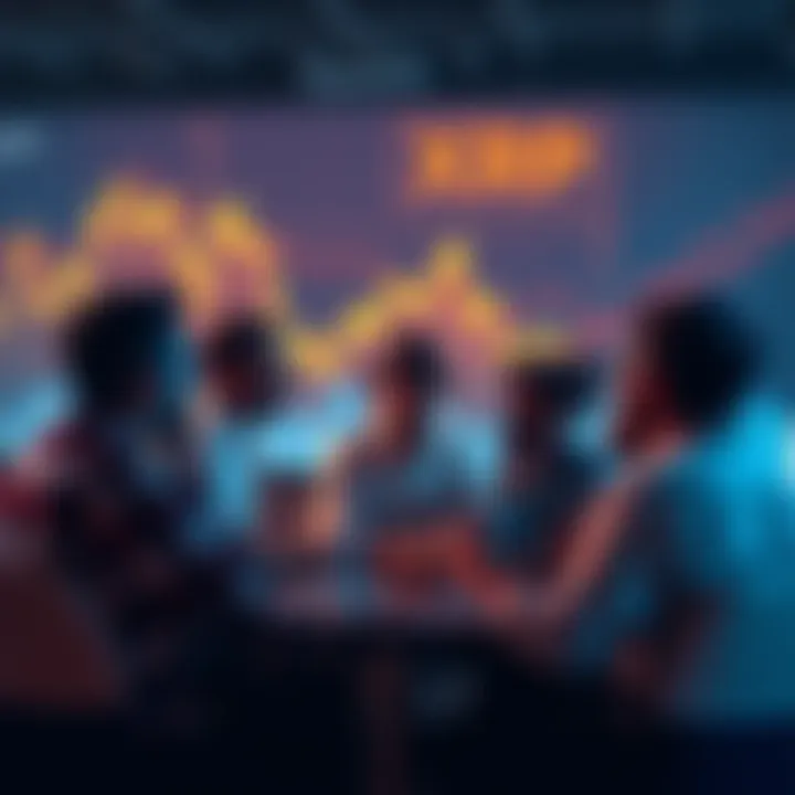 XRP Price Drop Discussed A group of people discussing XRP's recent price drop with charts and graphs in the background.