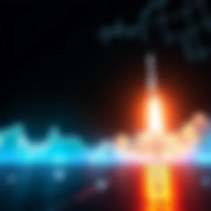 Graph showing a sharp rise in XRP prices with a rocket in the background symbolizing growth