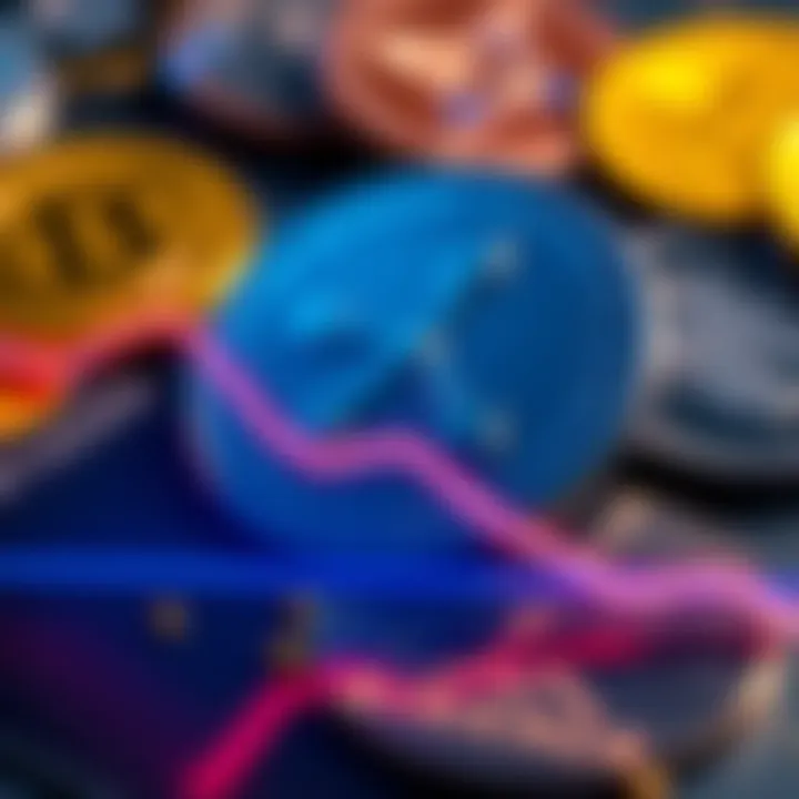 A graphic showing a downward trend line representing the drop in Binance's XRP reserves with a visual of cryptocurrency coins in the background.