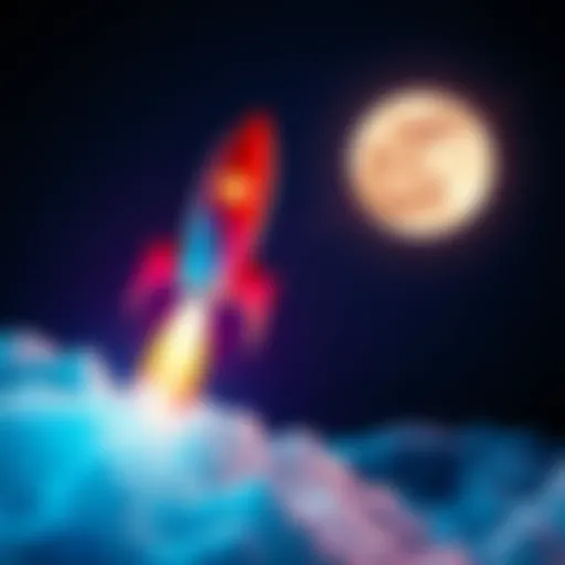 A rocket representing XRP taking off into space towards the moon, symbolizing hopes for future market gains in 2025.