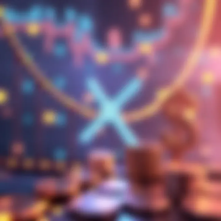 A visual representation of XRP symbol and stablecoins, highlighting their role in a new financial system with digital dollar elements