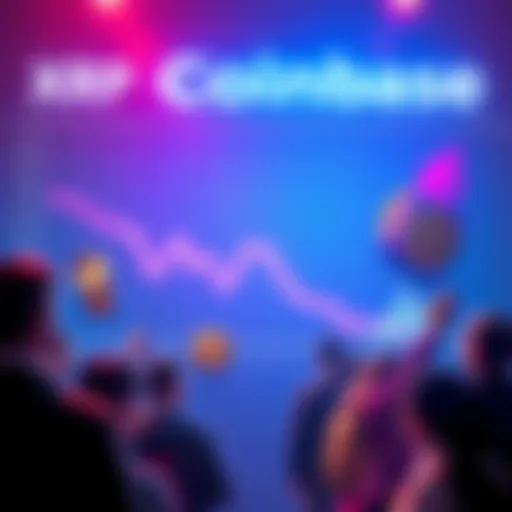 A graph showing a significant decline in XRP supply on Coinbase, with people looking concerned and eager to buy more XRP coins.