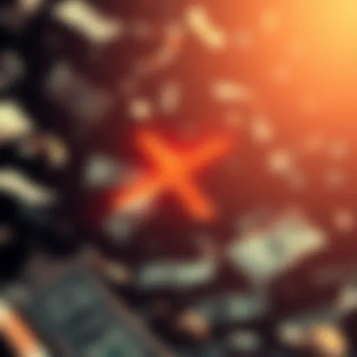 A graphic showing the XRP symbol alongside falling dollar bills, representing economic instability and financial concerns.