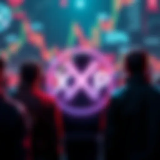 A graphic showing a large percentage of people with empty wallets indicating they don't own XRP tokens, set against a backdrop of fluctuating cryptocurrency charts.