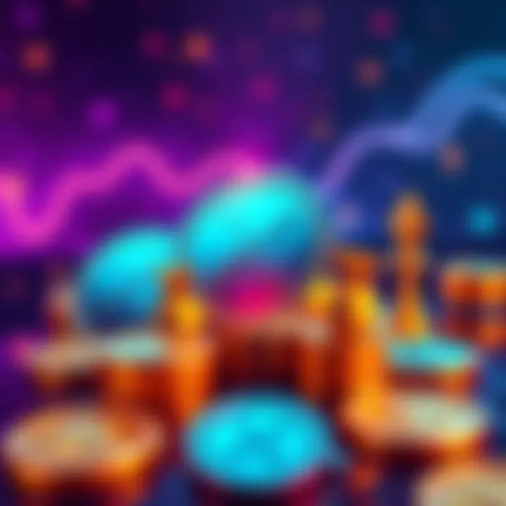 XRP Tokens with Yield Options Illustration showing XRP tokens with icons representing earning yield, like money bags and arrows pointing upwards.