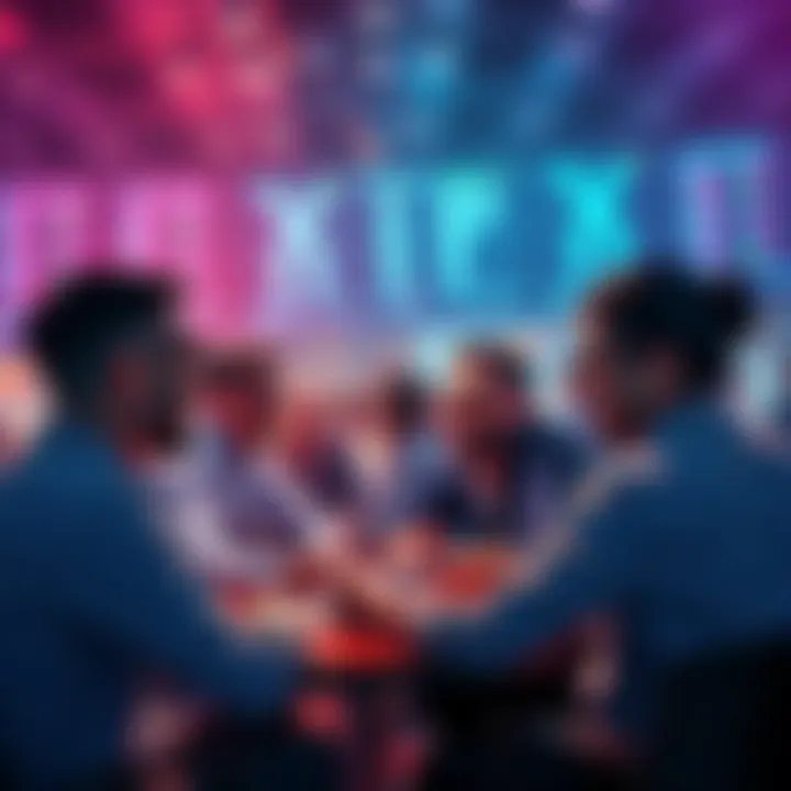 Group of XRP traders celebrating recent price movements and discussing future prospects for the cryptocurrency in an online forum