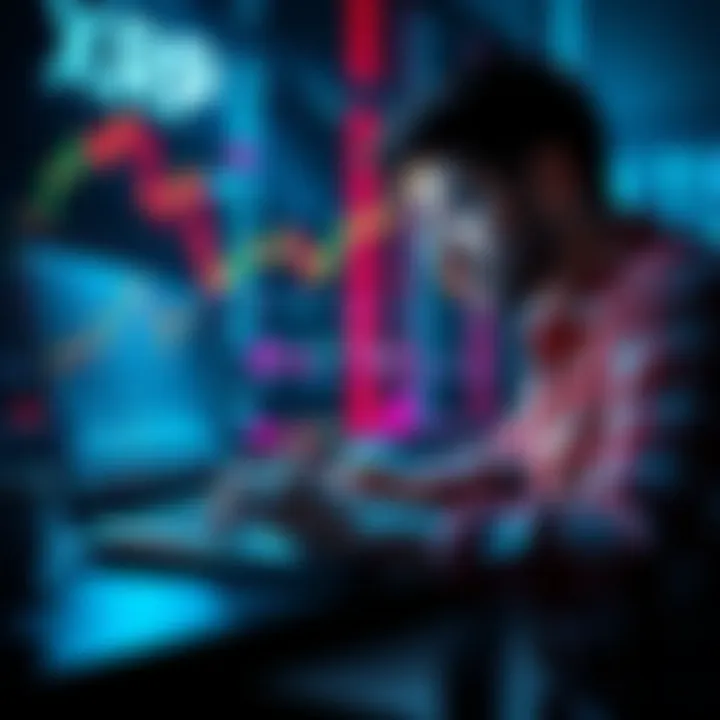 A person analyzing XRP charts and market trends on a laptop, contemplating whether to sell or hold their investment.