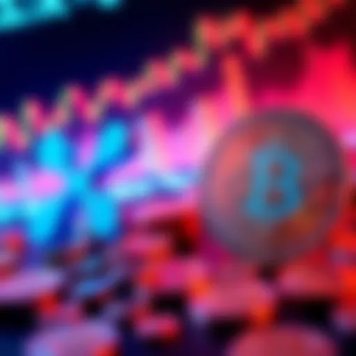 A visual comparison of Ripple's XRP and Bitcoin, with cryptocurrency charts and coins in the background