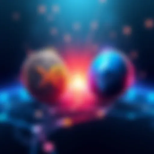 Illustration showing XRP cryptocurrency logo facing off against SWIFT and Ethereum logos, symbolizing competition in cross-border payments