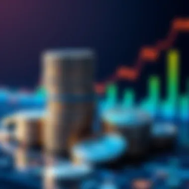 A visual representation of 4,545 XRP coins stacked, with a graph showing upward trends in the background, symbolizing potential wealth by 2030.