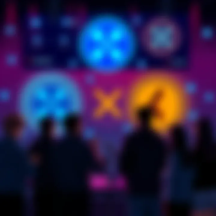 A group of people discussing cryptocurrency, with images of XRP and Ripple logos in the background