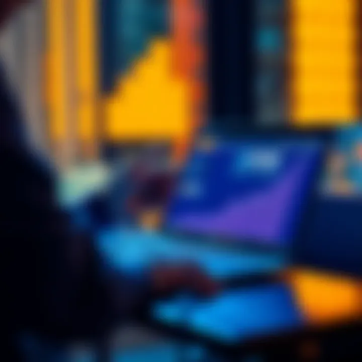 A person analyzing a graph on a laptop, with XYO tokens displayed on a screen, symbolizing investment potential.