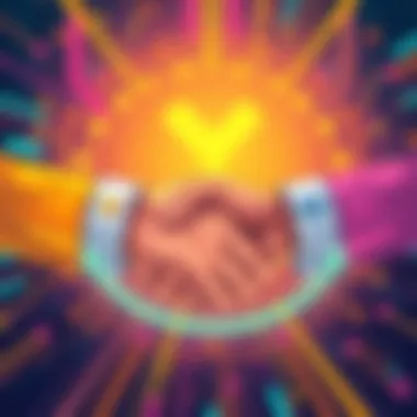 Illustration showing Yellow SDK logo and Cede Hub logo shaking hands in a tech-themed background