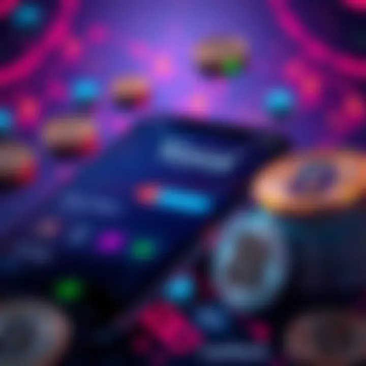 A sleek smartphone displaying the Yoroi wallet interface with a cashback feature highlighted, set against a background of digital cryptocurrency elements.