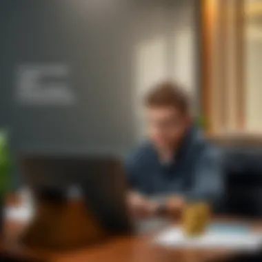 Young Investor Planning Bitcoin Investment A 21-year-old man sitting at a desk with a laptop, researching Bitcoin investment strategies, looking focused and determined.