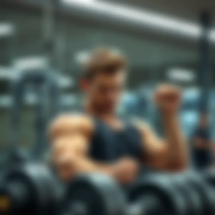 A 26-year-old man lifting weights, focusing on upper body exercises in a gym setting