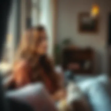 A 21-year-old woman looks pensively out a window, reflecting on her unexpected pregnancy. She appears thoughtful and concerned, surrounded by a cozy room.