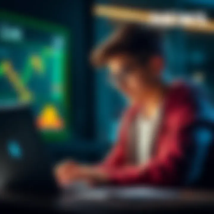 A young person looking at Bitcoin charts on a laptop, contemplating their investment decision.