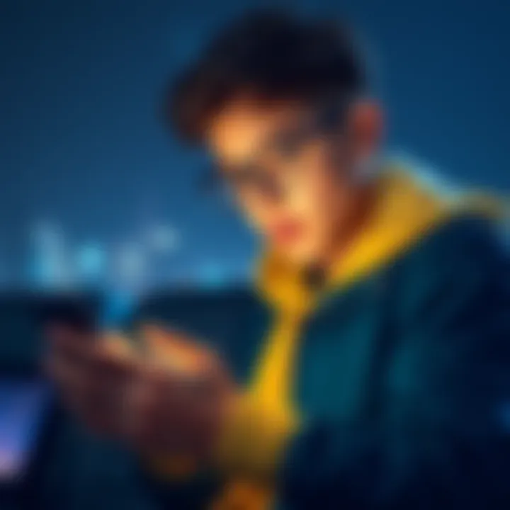 A young person using a smartphone to purchase Bitcoin without KYC requirements, with a focus on financial growth and hobbies like astrophotography.