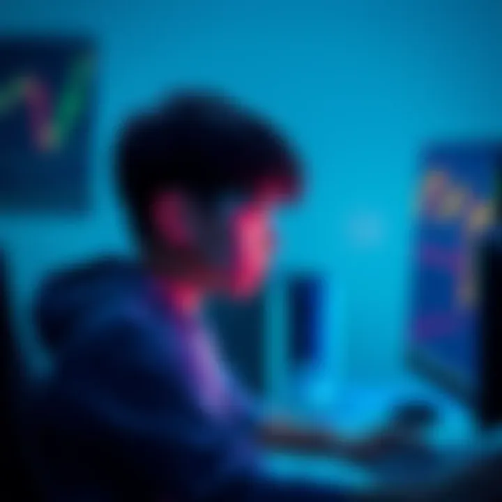 Young investor considering cryptocurrency options A 17-year-old boy looks at a computer screen with cryptocurrency graphs, pondering his decision about swapping Litecoin for other cryptocurrencies.
