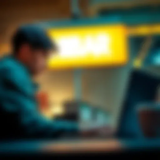 A young person looking at a laptop while contemplating investing in HBAR with a loan
