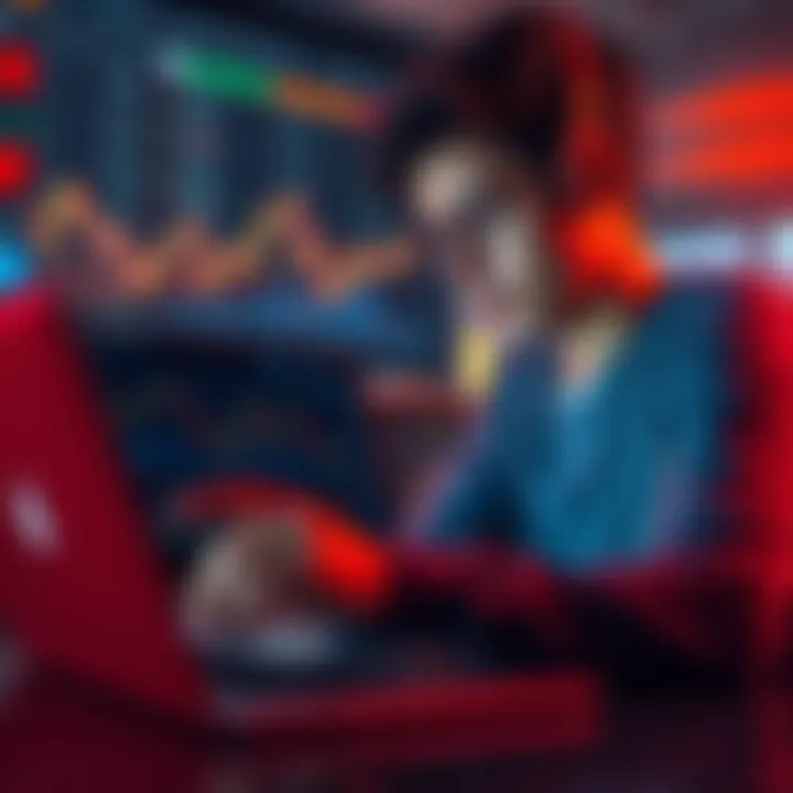 A young individual analyzing cryptocurrency charts on a laptop, showing interest in investment