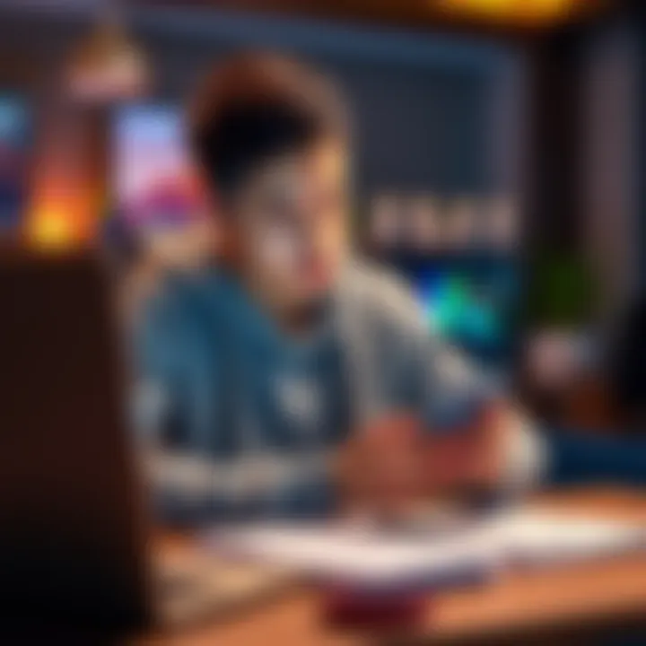 Young person checking cryptocurrency on a phone A young person looking at cryptocurrency trends on their smartphone, surrounded by financial documents and a laptop