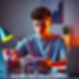A 23-year-old individual looking thoughtfully at a financial planner or notebook, surrounded by money-saving accessories like a piggy bank and a laptop, reflecting on balancing saving and enjoying lif...