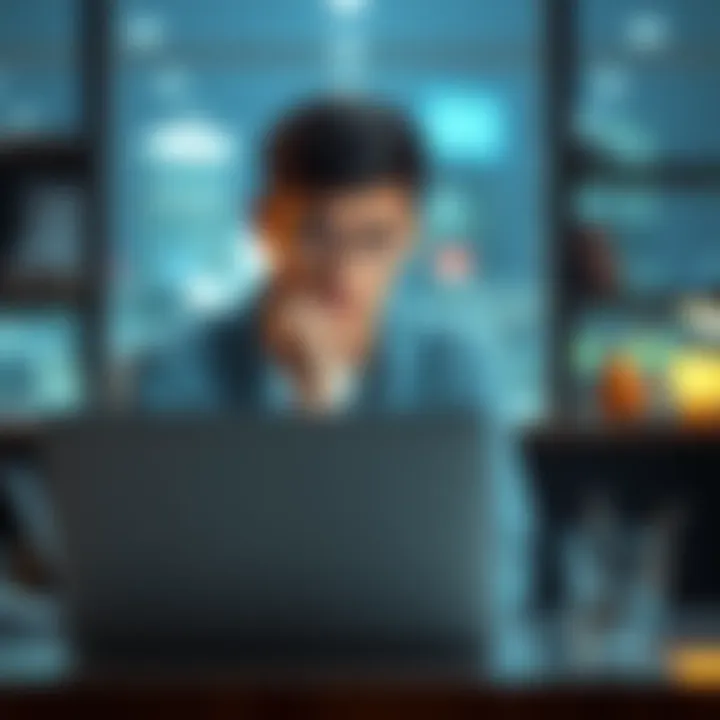 A 19-year-old sits at a desk with a laptop, looking thoughtful and concerned about economic instability and job prospects in the background.
