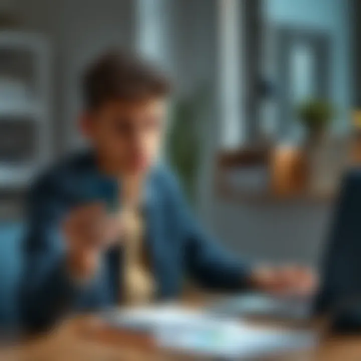 An 18-year-old student planning to invest in Bitcoin, holding a smartphone with cryptocurrency charts displayed, looking determined at a desk with a laptop and notes.