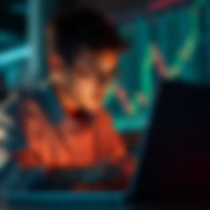 A young trader looking at cryptocurrency charts on a laptop, contemplating their investment with $60.