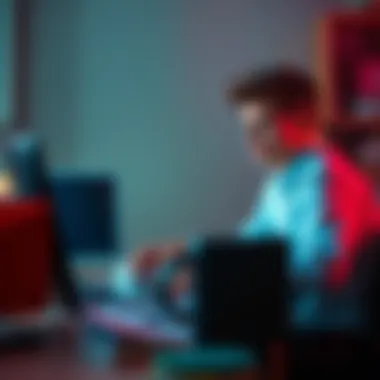 A young trader sits at a desk with a laptop, showing signs of stress and worry after a financial loss. Papers are scattered around, indicating a struggle with trading decisions.